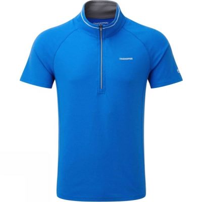Polo Craghoppers Nosilife Felix Manga Corta Zip Neck Hombre Azules - Chile TQO654179